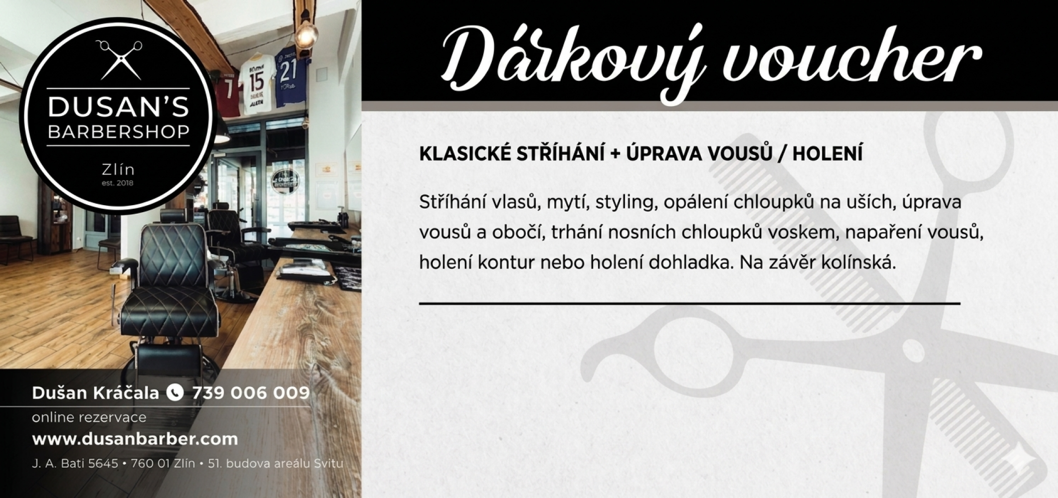 Voucher - Klasické stříhání a úprava vousů/holení HOT TOWEL
