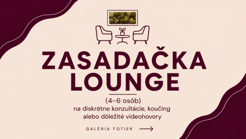 Zasadačka LOUNGE - Tvoja bublina na diskrétne konzultácie, koučing alebo dôležité videohovory, kde ťa nikto nevyruší.