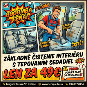 Základné čistenie interiéru s tepovaním sedadiel do 5 miest 